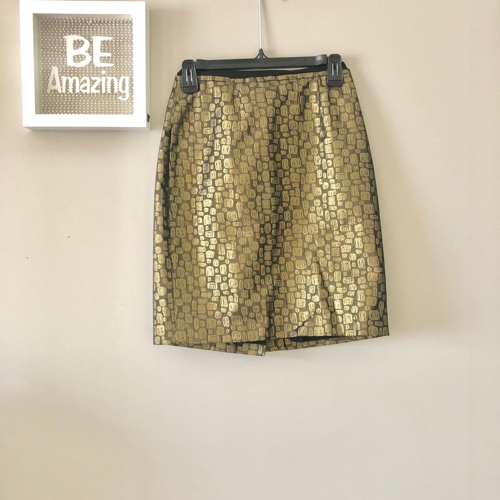 Loft Ann Taylor Bronze Crocodile Print Skirt